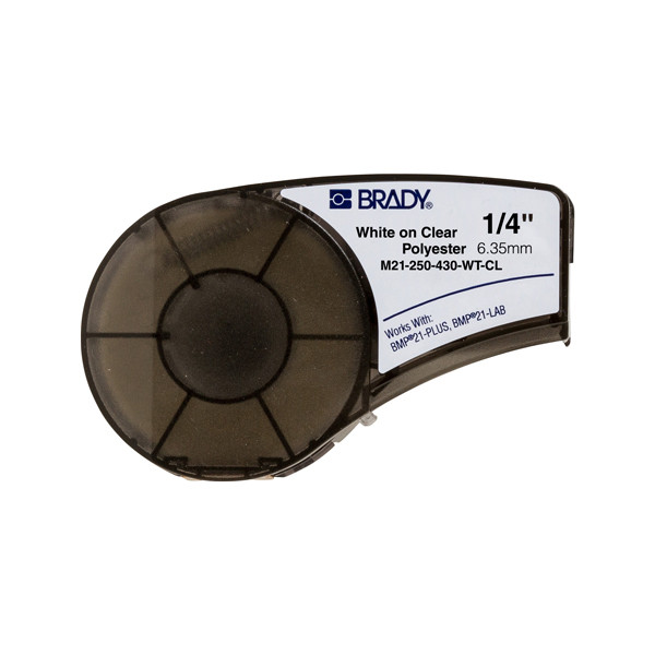 Brady M21-250-430-WT-CL white on transparent polyester tape, 6.35mm x 6.40m (original Brady) M21-250-430-WT-CL 147158 - 1