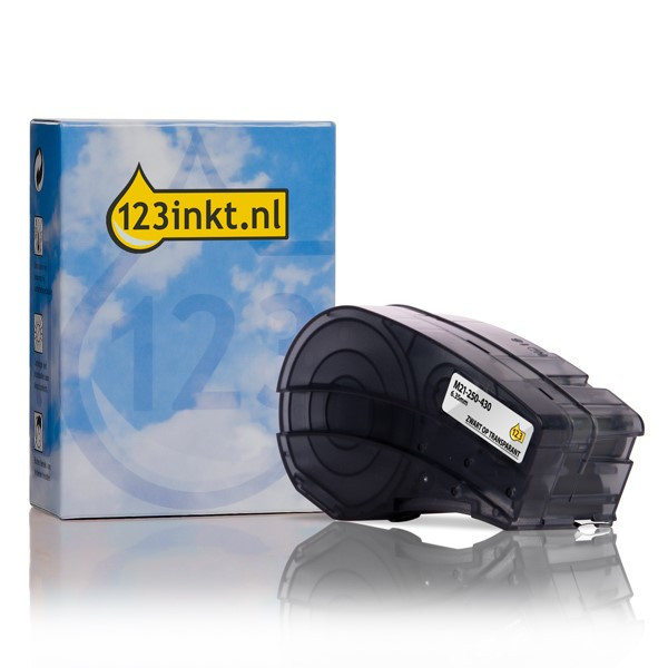 Brady M21-250-430 black on transparent polyester tape, 6.35mm x 6.40m (123ink version)  147157 - 1