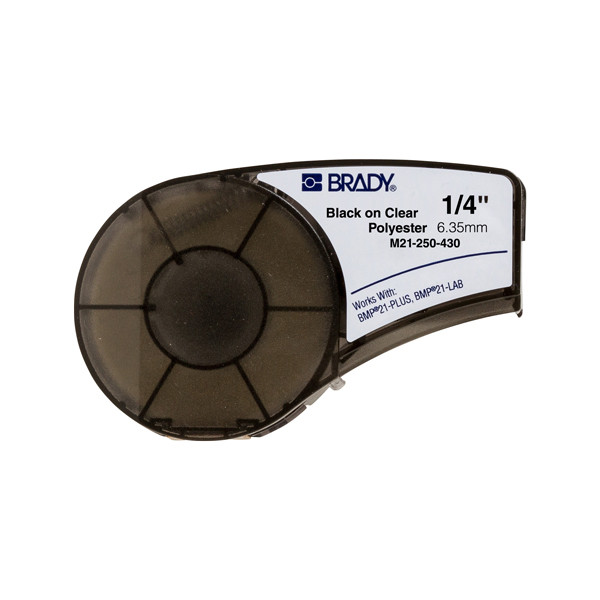 Brady M21-250-430 black on transparent polyester tape, 6.35mm x 6.40m (original Brady) M21-250-430 147156 - 1