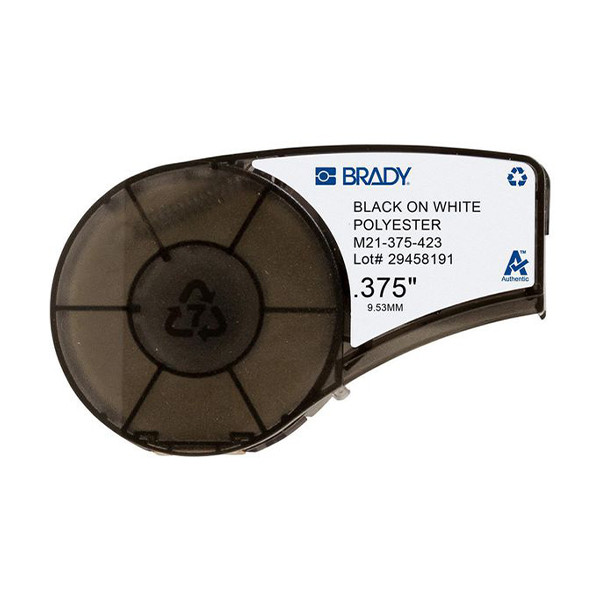 Brady M21-375-423 black on white permanent polyester tape, 9.53mm x 6.40m (original Brady) M21-375-423 147168 - 1