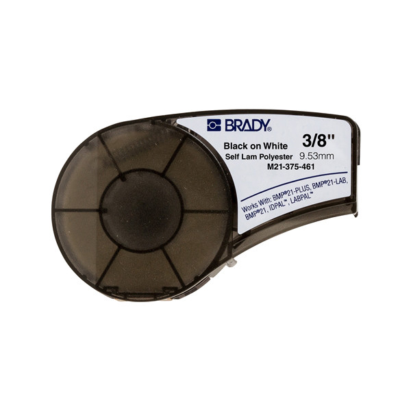 Brady M21-375-461-AW black on white laminated polyester tape, 9.53mm x 6.40m (original Brady) M21-375-461-AW 147174 - 1