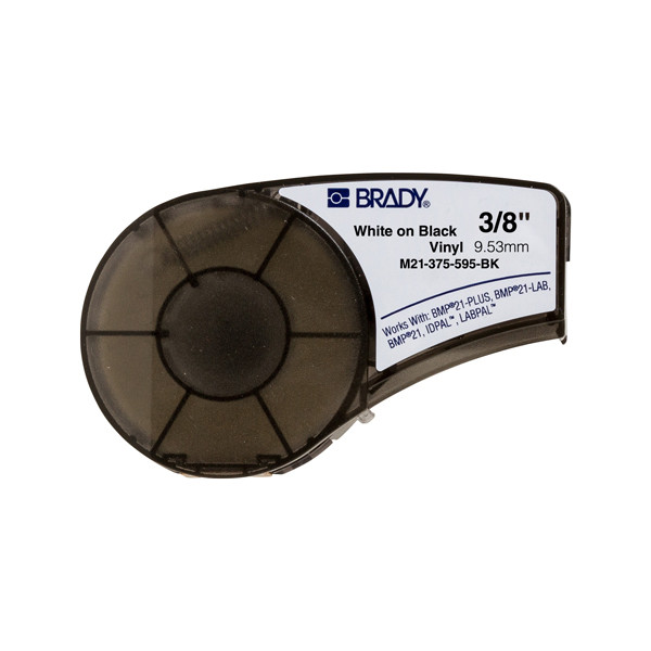 Brady M21-375-595-BK white on black vinyl tape, 9.53mm x 6.40m (original Brady) M21-375-595-BK 147182 - 1