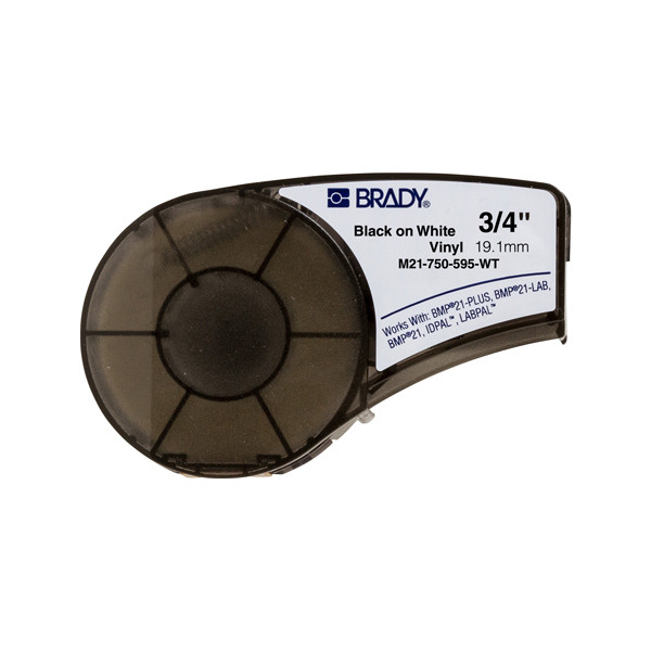 Brady M21-750-595-WT black on white vinyl tape, 19.1mm x 6.40m (original Brady) M21-750-595-WT 147276 - 1