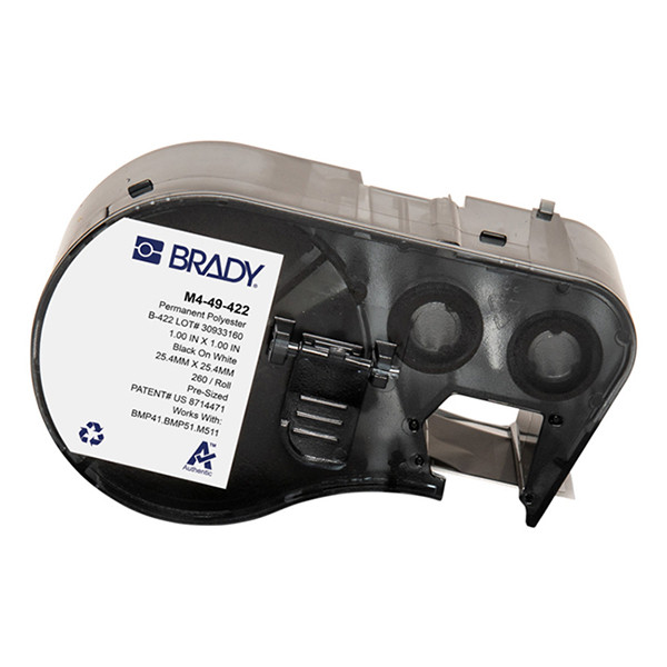 Brady M4-49-422 black on white permanent polyester labels, 25.4mm x 25.4mm (original Brady) M4-49-422 148332 - 1