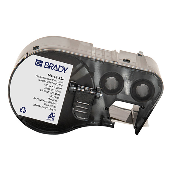 Brady M4-49-498 black on white repositionable vinyl fabric labels, 25.4mm x 25.4mm (original Brady) M4-49-498 148276 - 1