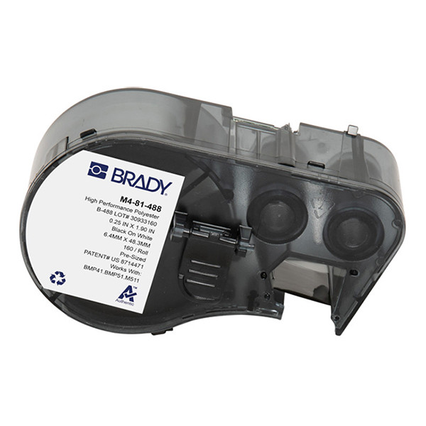 Brady M4-81-488 black on white polyester labels, 6.35mm x 48.26mm (original Brady) M4-81-488 148254 - 1