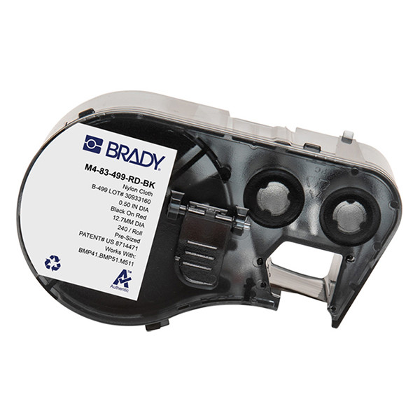 Brady M4-83-499-RD-BK black on red nylon fabric labels, Ø 12.7mm (original Brady) M4-83-499-RD-BK 148372 - 1