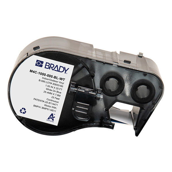 Brady M4C-1000-595-BL-WT white on blue vinyl tape, 25.4mm x 7.62m (original Brady) M4C-1000-595-BL-WT 148236 - 1