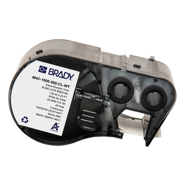 Brady M4C-1000-595-CL-WT white on transparent vinyl labels, 25.40mm x 6.10m (original Brady) M4C-1000-595-CL-WT 147945 - 1