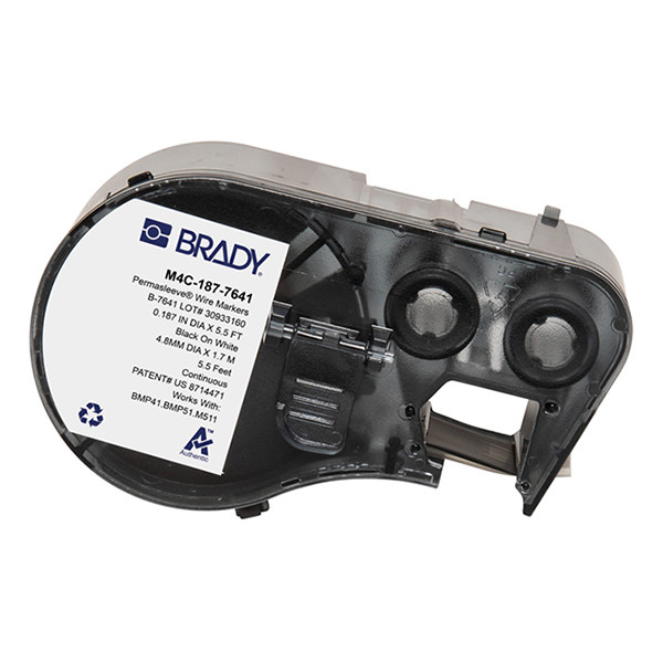 Brady M4C-187-7641 black on white heat shrink tape, 8.50mm x 2.13m (original Brady) M4C-187-7641 148354 - 1
