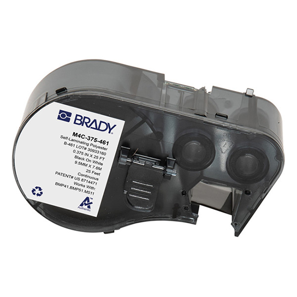 Brady M4C-375-461 black on white laminated polyester labels, 9.53mm x 7.62m (original Brady) M4C-375-461 147948 - 1