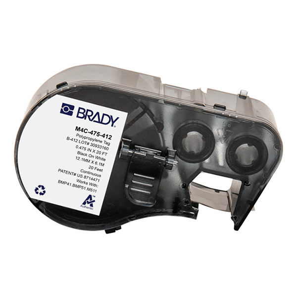 Brady M4C-475-412 black on white polypropylene tags, 12.07mm x 6.1m (original Brady) M4C-475-412 148330 - 1