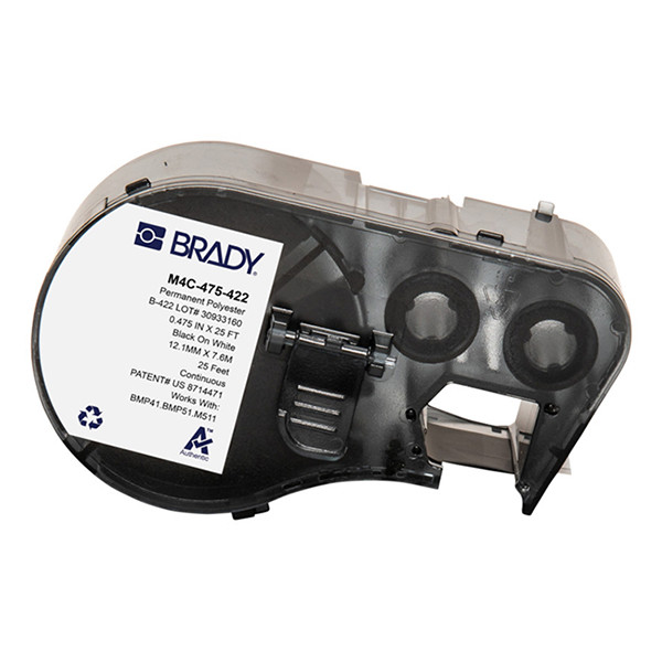 Brady M4C-475-422 black on white polyester labels, 12.07mm x 7.62m (original Brady) M4C-475-422 148202 - 1
