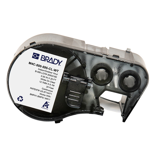 Brady M4C-500-595-CL-WT white on transparent vinyl tape, 12.7mm x 6.1m (original Brady) M4C-500-595-CL-WT 148380 - 1
