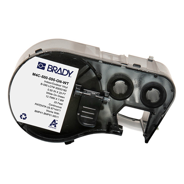 Brady M4C-500-595-GN-WT white on green vinyl labels, 12.70mm x 7.62m (original Brady) M4C-500-595-GN-WT 147963 - 1