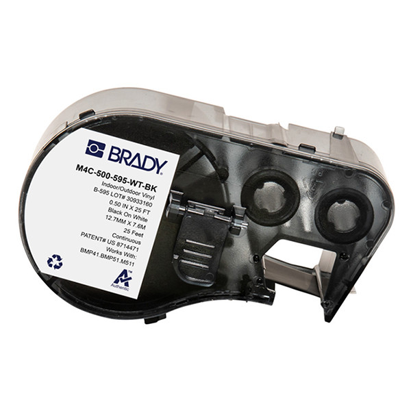 Brady M4C-500-595-WT-BK black on white vinyl tape, 12.7mm x 7.62m (original Brady) M4C-500-595-WT-BK 148194 - 1