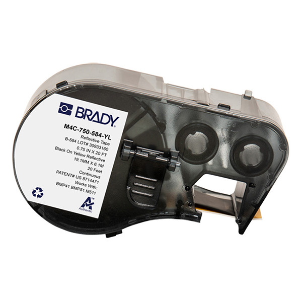 Brady M4C-750-584-YL black on yellow reflective labels, 19.05mm x 6.10m (original Brady) M4C-750-584-YL 147967 - 1