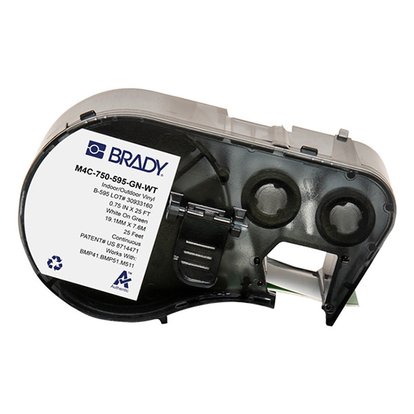Brady M4C-750-595-GN-WT white on green vinyl tape, 19.05mm x 7.62m (original Brady) M4C-750-595-GN-WT 148182 - 1