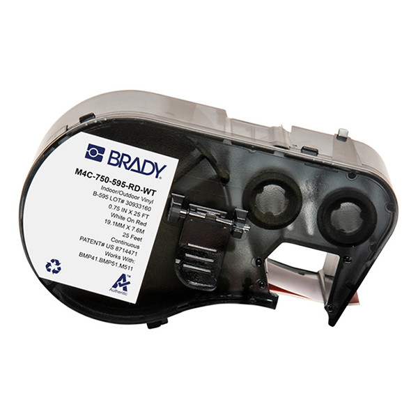 Brady M4C-750-595-RD-WT white on red vinyl labels, 19.05mm x 7.62m (original Brady) M4C-750-595-RD-WT 147944 - 1