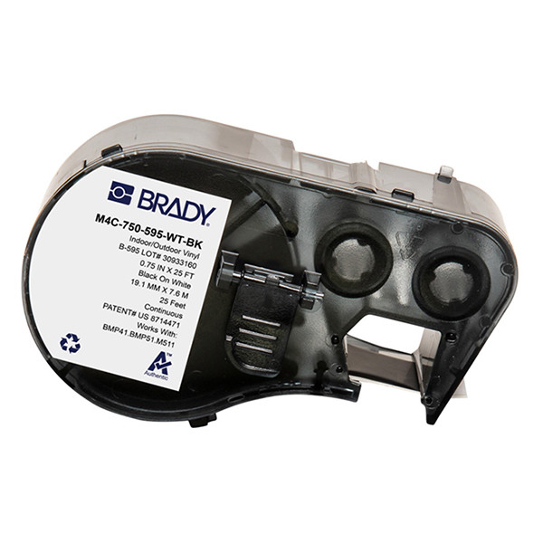 Brady M4C-750-595-WT-BK black on white vinyl labels, 19.05mm x 7.62m (original Brady) M4C-750-595-WT-BK 147977 - 1