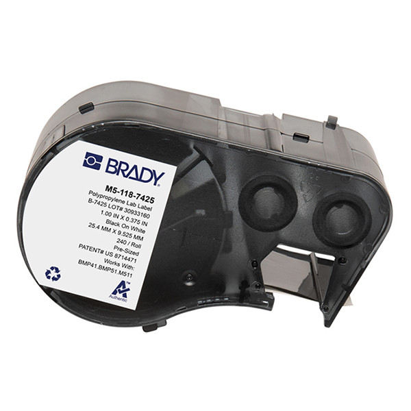 Brady M5-118-7425 black on white polypropylene labels, 9.53mm x 25.4mm (original Brady) M5-118-7425 148388 - 1