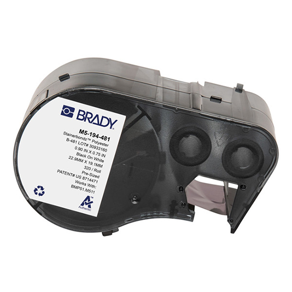 Brady M5-194-481 black on white polyester labels, 19.05mm x 22.86mm (original Brady) M5-194-481 148278 - 1