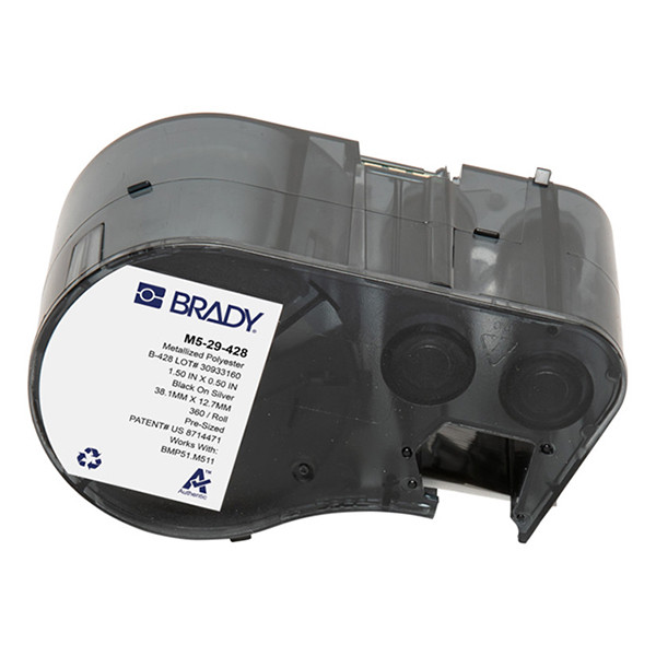 Brady M5-29-428 black on light grey metallised polyester labels, 38.1mm x 12.7mm (original Brady) M5-29-428 148266 - 1