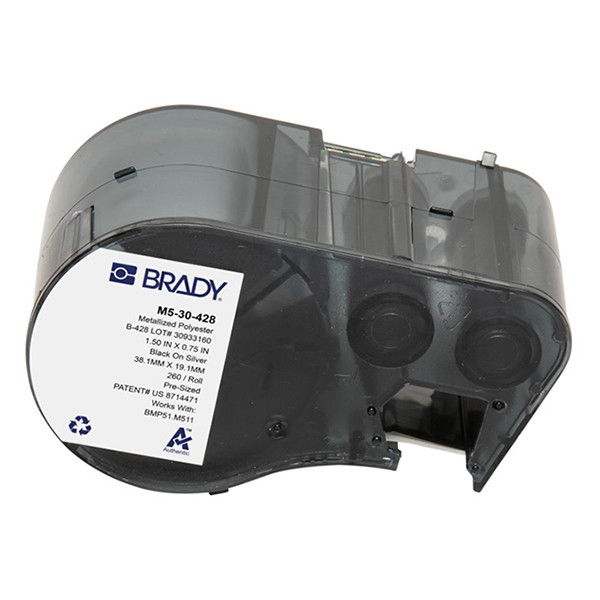 Brady M5-30-428 black on light grey metallised polyester labels, 38.10mm x 19.05mm (original Brady) M5-30-428 147991 - 1