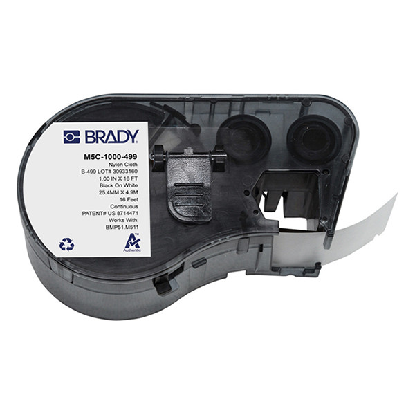 Brady M5C-1000-499 black on white nylon fabric labels, 25.4mm x 4.88m (original Brady) M5C-1000-499 148238 - 1