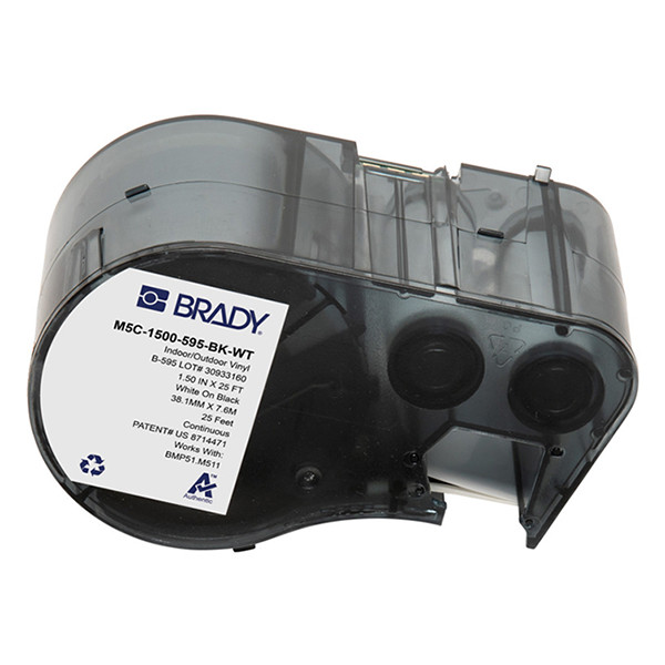 Brady M5C-1500-595-BK-WT white on black vinyl tape, 38.1mm x 7.62m (original Brady) M5C-1500-595-BK-WT 148352 - 1
