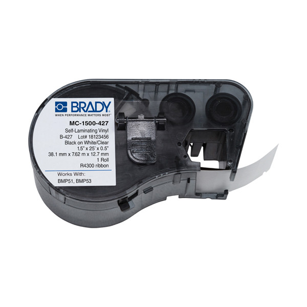 Brady MC-1500-427 black on white / clear laminated vinyl tape 38.1 mm x 7.62 m 12.7 mm (original Brady) MC-1500-427 147132 - 1