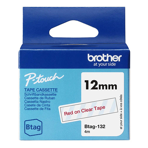 Brother Btag-132 non-laminated red on transparent tape, 12mm (original Brother) BTAG132 080344 - 1