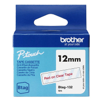 Brother Btag-132 non-laminated red on transparent tape, 12mm (original Brother) BTAG132 080344