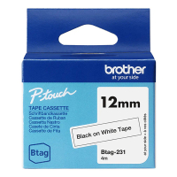 Brother Btag-231 non-laminated black on white tape, 12mm (original Brother) BTAG231 080350