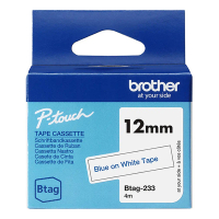 Brother Btag-233 non-laminated blue on white tape, 12mm (original Brother) BTAG233 080354