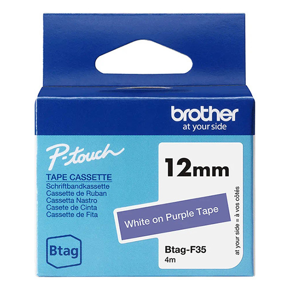 Brother Btag-F35 non-laminated white on purple tape, 12mm (original Brother) BTAGF35 080362 - 1