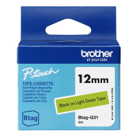 Brother Btag-G31 non-laminated black on light green tape, 12mm (original Brother) BTAGG31 080364