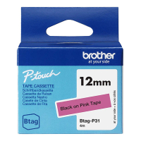 Brother Btag-P31 non-laminated black on pink tape, 12mm (original Brother) BTAGP31 080370