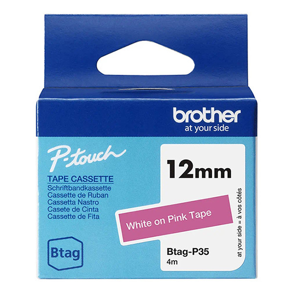 Brother Btag-P35 non-laminated white on pink tape, 12mm (original Brother) BTAGP35 080372 - 1