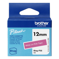 Brother Btag-P35 non-laminated white on pink tape, 12mm (original Brother) BTAGP35 080372