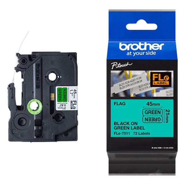Brother Fle-7511 black on green flag tape 21mm (original Brother) FLE7511 350558 - 1
