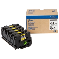 Brother HGe-651V5 high-resolution black on yellow tape 24mm, 5-pack (original Brother) HGe651V5 080920