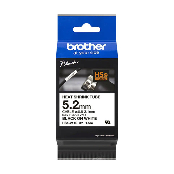 Brother HSe-211E black on white heat shrink tape, 6mm (original Brother) HSE211E 350600 - 1