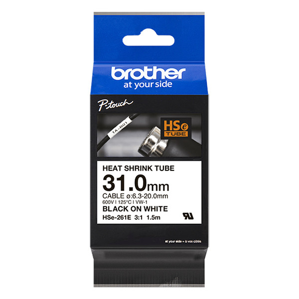 Brother HSe-261E black on white heat shrink tubing tape, 31mm (original Brother) HSE261E 350634 - 1