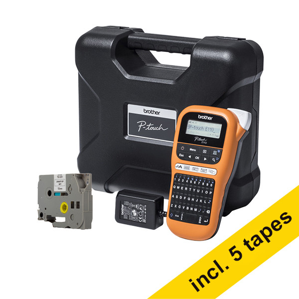 Brother PT-E110VP electrician label printer + 123ink version Brother TZe-231 black on white tape, 12mm (5-pack) 833463 - 1