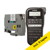 Brother PT-H110 label maker + 123ink version Brother TZe-231 black-on-white tape, 12mm (5-pack) 833462