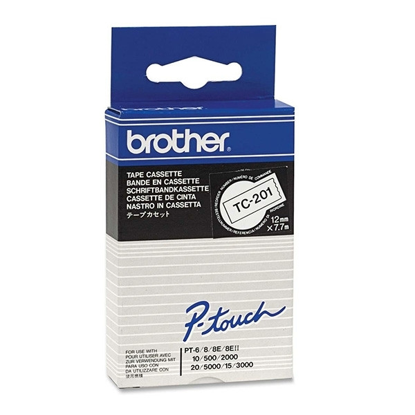 Brother TC-201 black on white tape, 12mm (original Brother) TC-201 080502 - 1