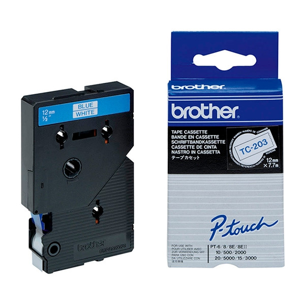 Brother TC-203 blue on white tape, 12mm (original Brother) TC-203 088834 - 1