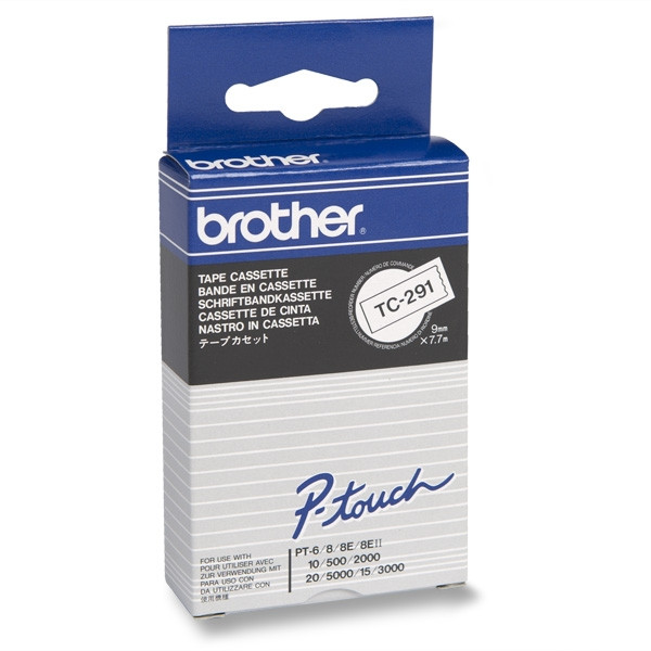 Brother TC-291 black on white tape, 9mm (original Brother) TC291 080500 - 1