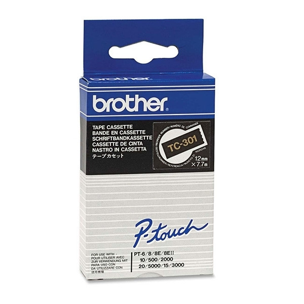 Brother TC-301 gold on black tape, 12mm (original Brother) TC-301 088840 - 1